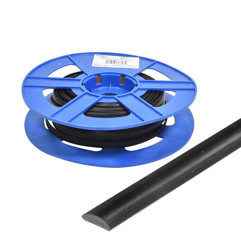 Black flat screen spline on blue spool, solid-core 1/16 in. (1.6 mm), 100' roll, CRL spline SKU P7843