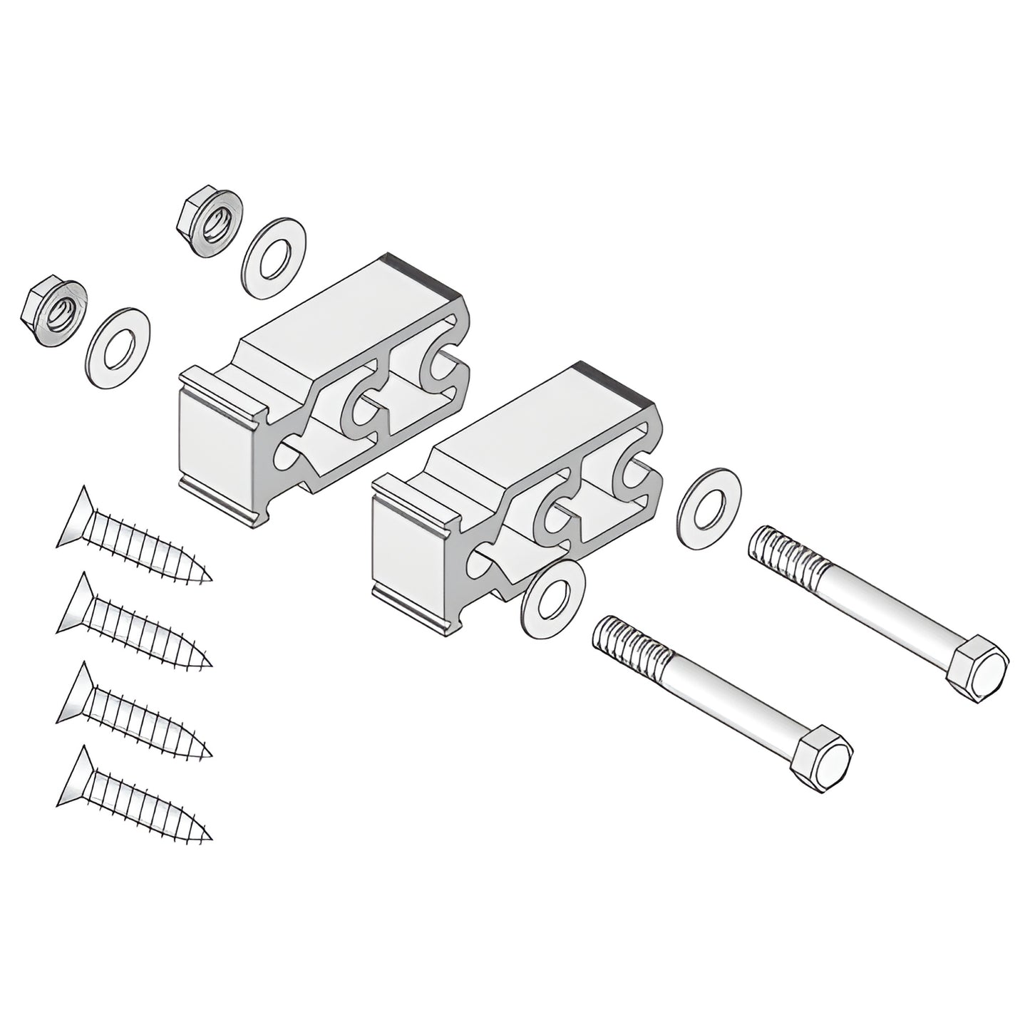 AP465 mill finish aluminum blast-resistant curtain wall kit: 2 extrusion clamps, 2 bolts, 4 screws, washers and nuts.