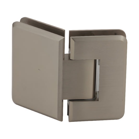 Brushed bronze Pinnacle glass-to-glass shower hinge, solid brass, beveled edges (SKU: P1N045BBRZ)