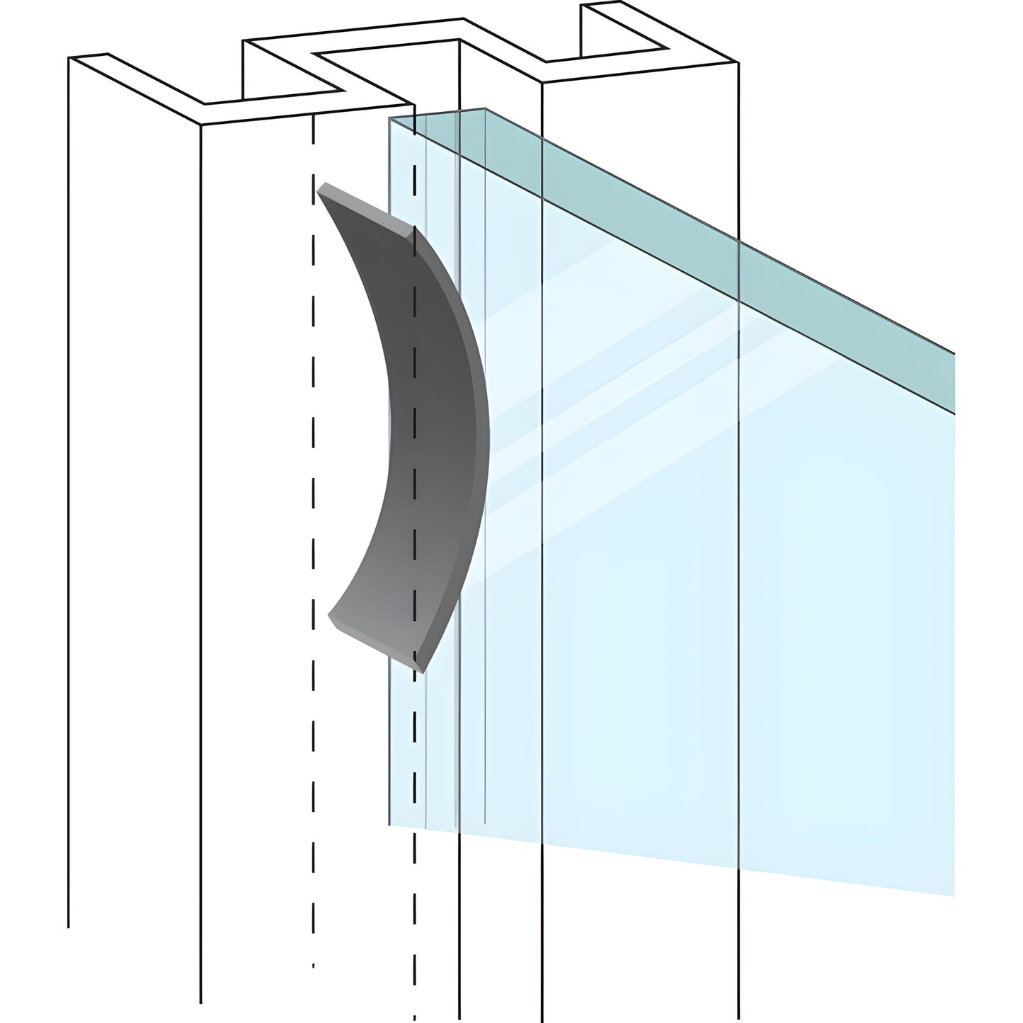 Brown coiled rubber anti-walk block AWB58 for storefront glazing, 87 mm long, 16 mm wide.