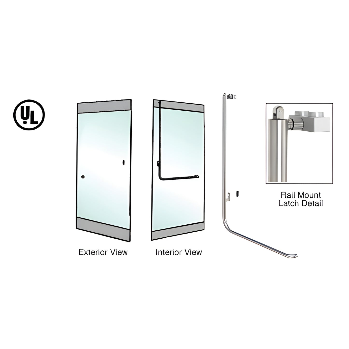 PA100Z4RPBS brushed stainless tubular panic rail-mount handle for 1/2-3/4" glass doors, 1-1/4" tube, left-hand reverse.