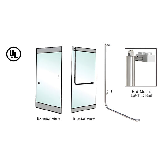 PA100Z4RPBS brushed stainless tubular panic rail-mount handle for 1/2-3/4" glass doors, 1-1/4" tube, left-hand reverse.