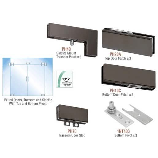 CRL Black Bronze North American Patch Door Kit for Double Doors, Fixed Transom, Sidelites