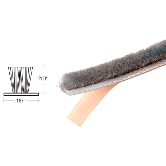 CRL Windo-Pile adhesive-backed gray weatherstripping tape, 0.187 backing, 0.200 pile height - SKU A1875C