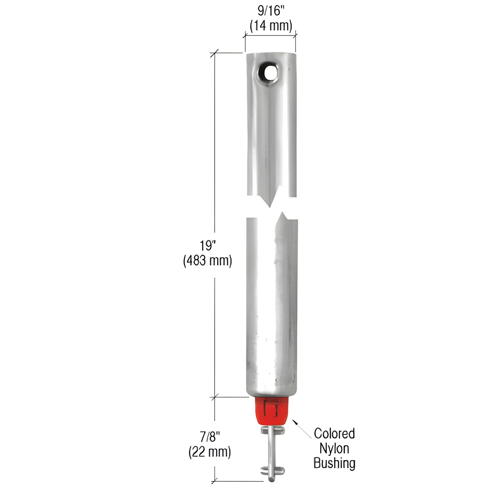 19in tubular spiral window balance 9/16in tube, red nylon bushing 25lb capacity - SKU FH1920