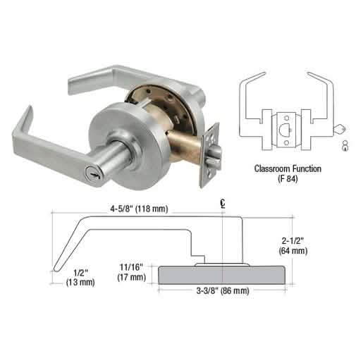 CRL Brushed Chrome Grade 1 Classroom Lever Lockset with 7-Pin SFIC for Secure Access