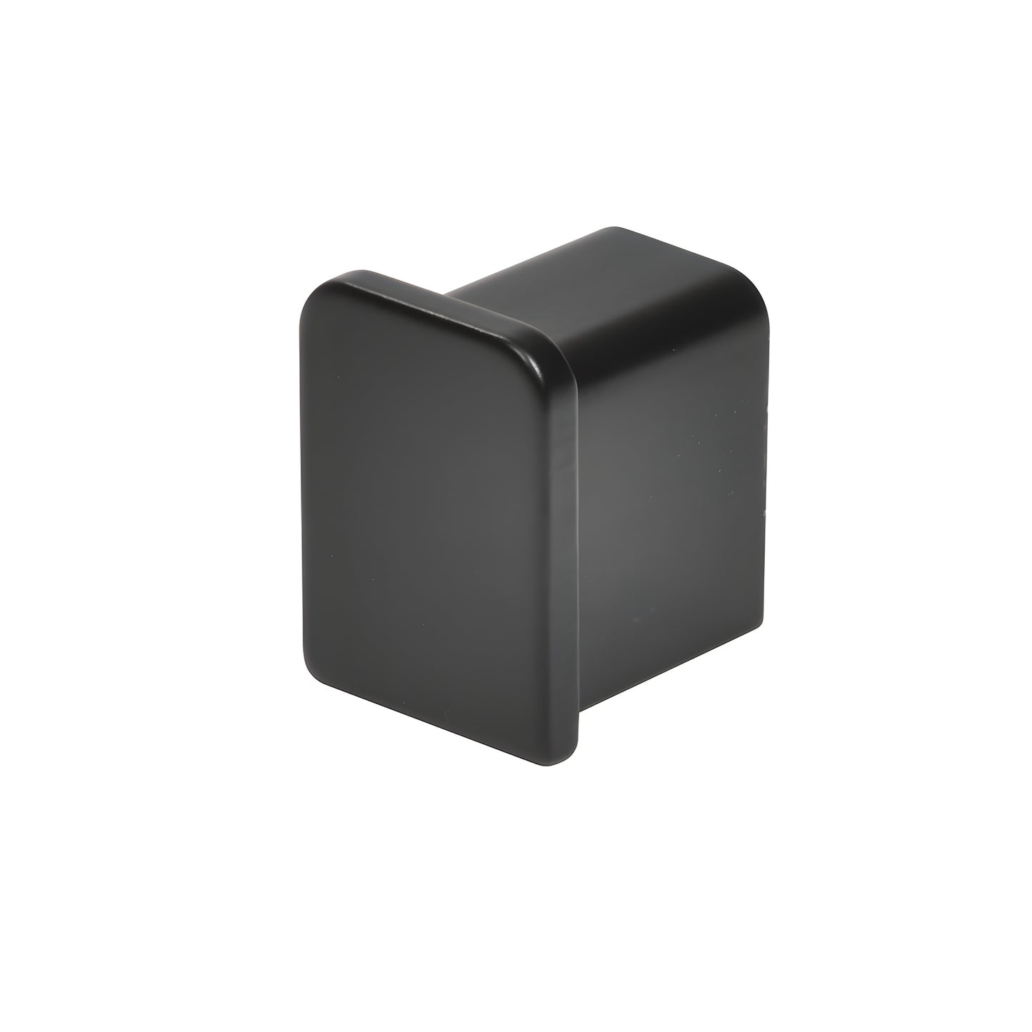 Matte black stainless steel end cap for 11-gauge cap railing (GRL10ECMBL), ready-to-install rounded rectangular cap.