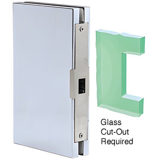 DLK610BS brushed stainless steel center lock glass keeper for 1/2" (12mm) frameless glass doors, 6x10 inches.