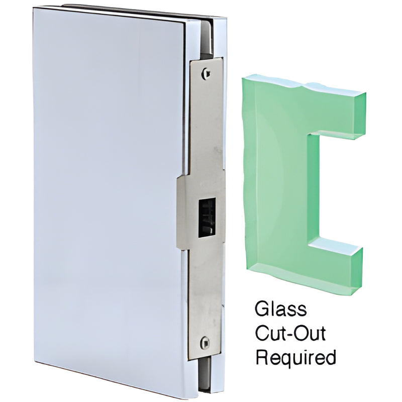 DLK610BS brushed stainless steel center lock glass keeper for 1/2" (12mm) frameless glass doors, 6x10 inches.