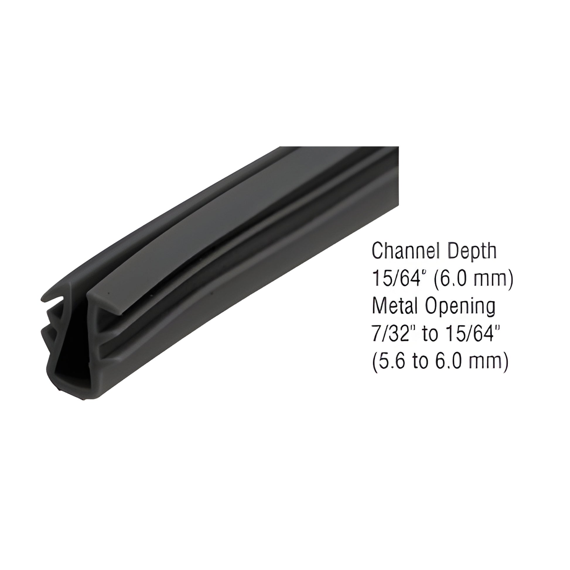 Gray CRL glazing vinyl gasket strip for 1/8 in double-strength glass, 15/64 in channel depth - SKU GC724BLC