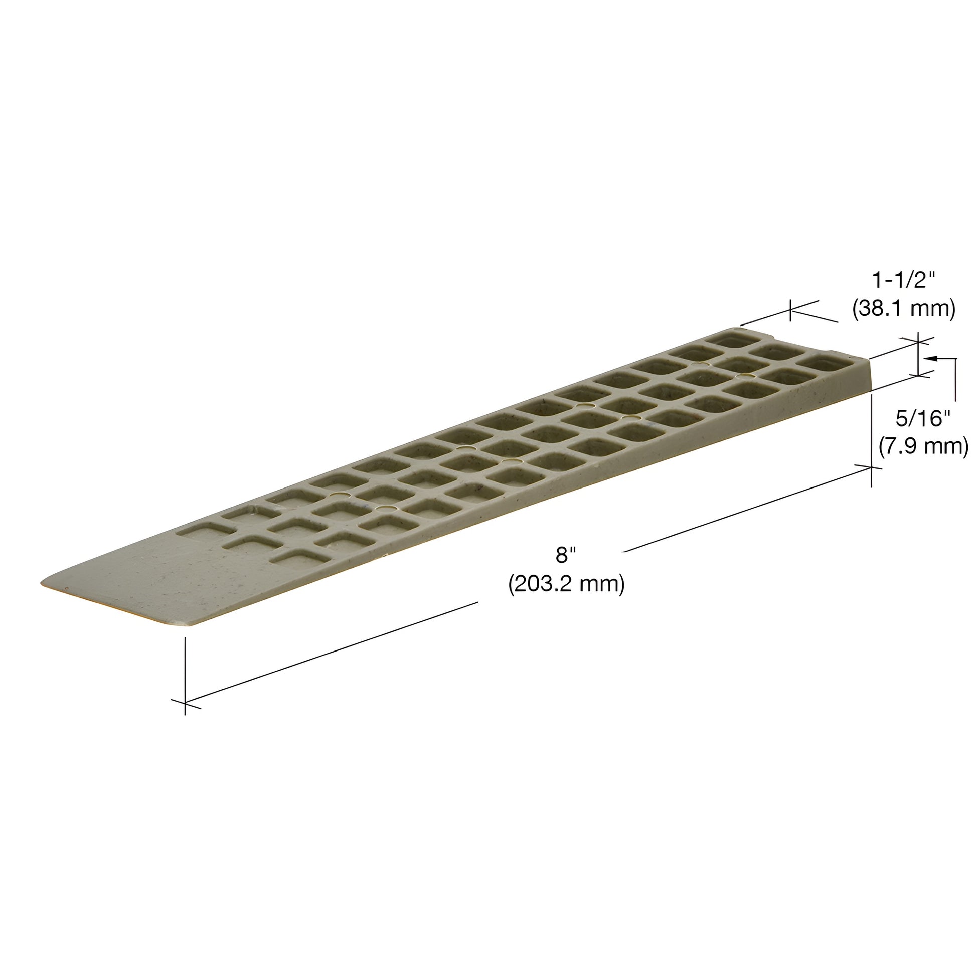 8 in plastic tapered shim BWCS8, 1-1/2 in wide, grid-recessed top for snap breaks, beige/olive