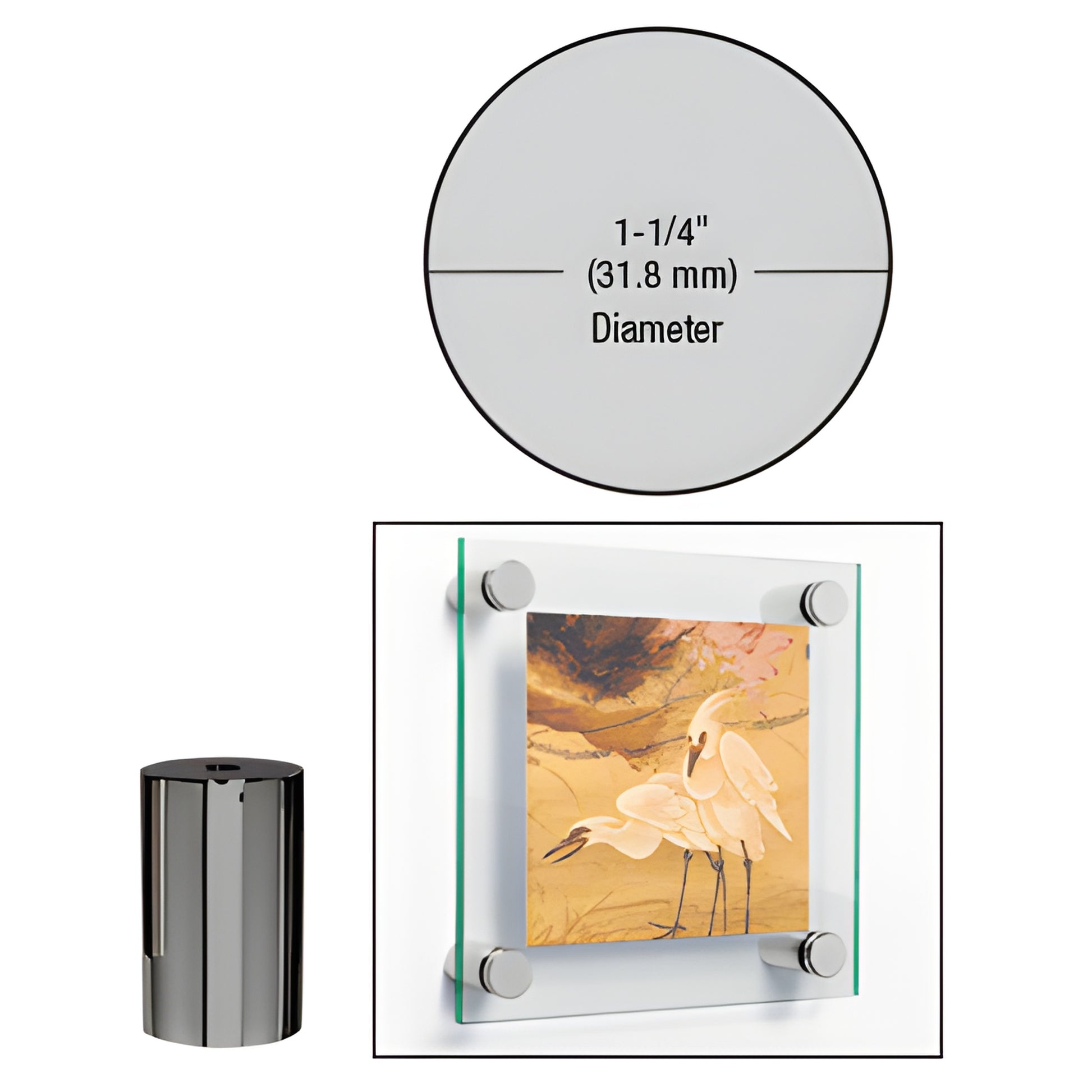 Gun metal brass 1-1/4" standoff (2") for mounting glass panels - decorative cylindrical spacer