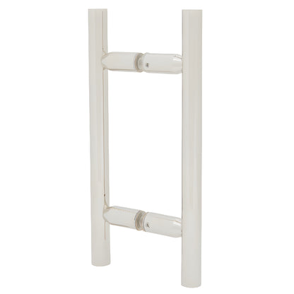 Polished nickel ladder-style 6in glass shower pull handle, tubular brass ladder pull for frameless doors (SKU LP6X6PN)