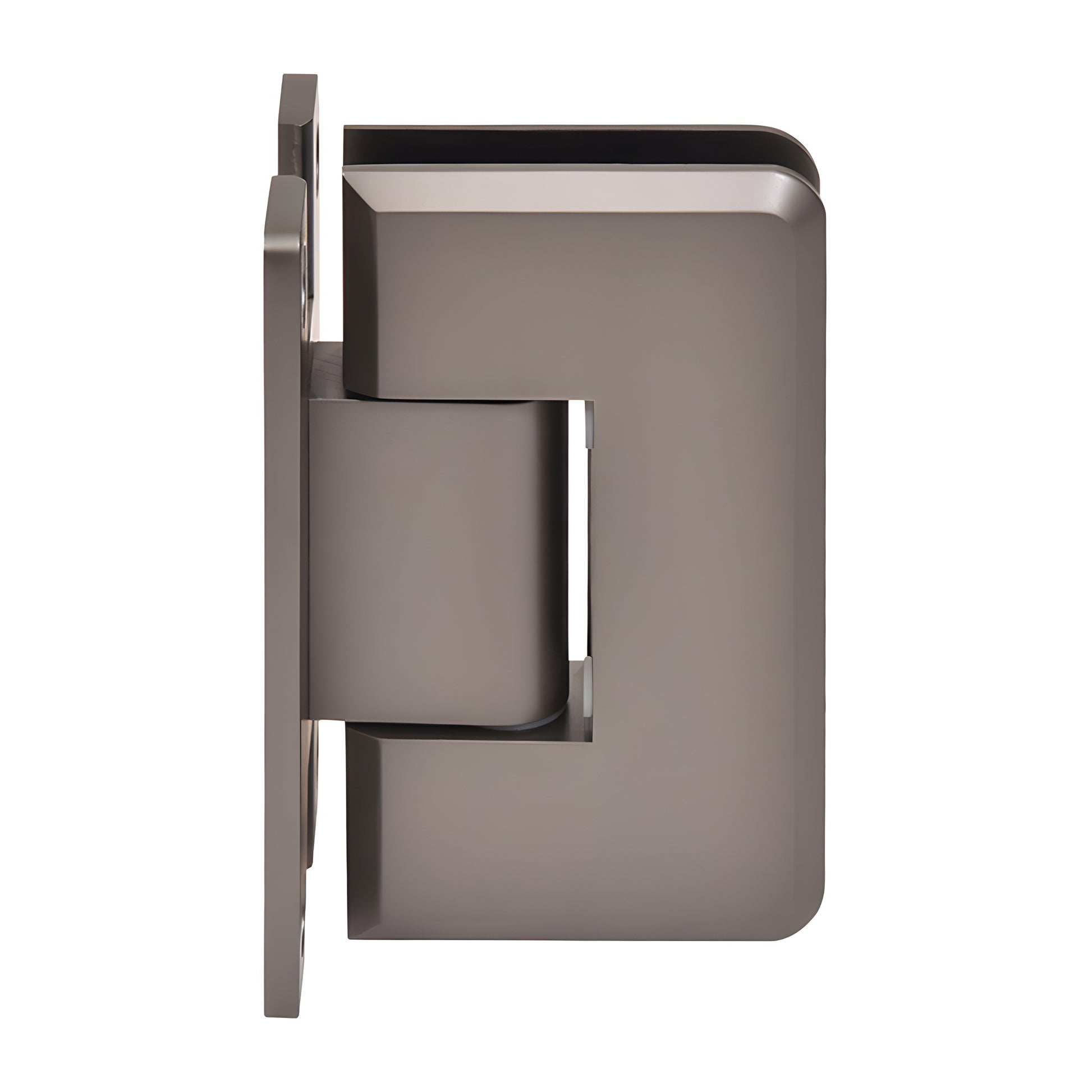 Matte gun metal Cologne shower door hinge, solid brass, wall-mount "H" back plate, fits 3/8-1/2" tempered glass