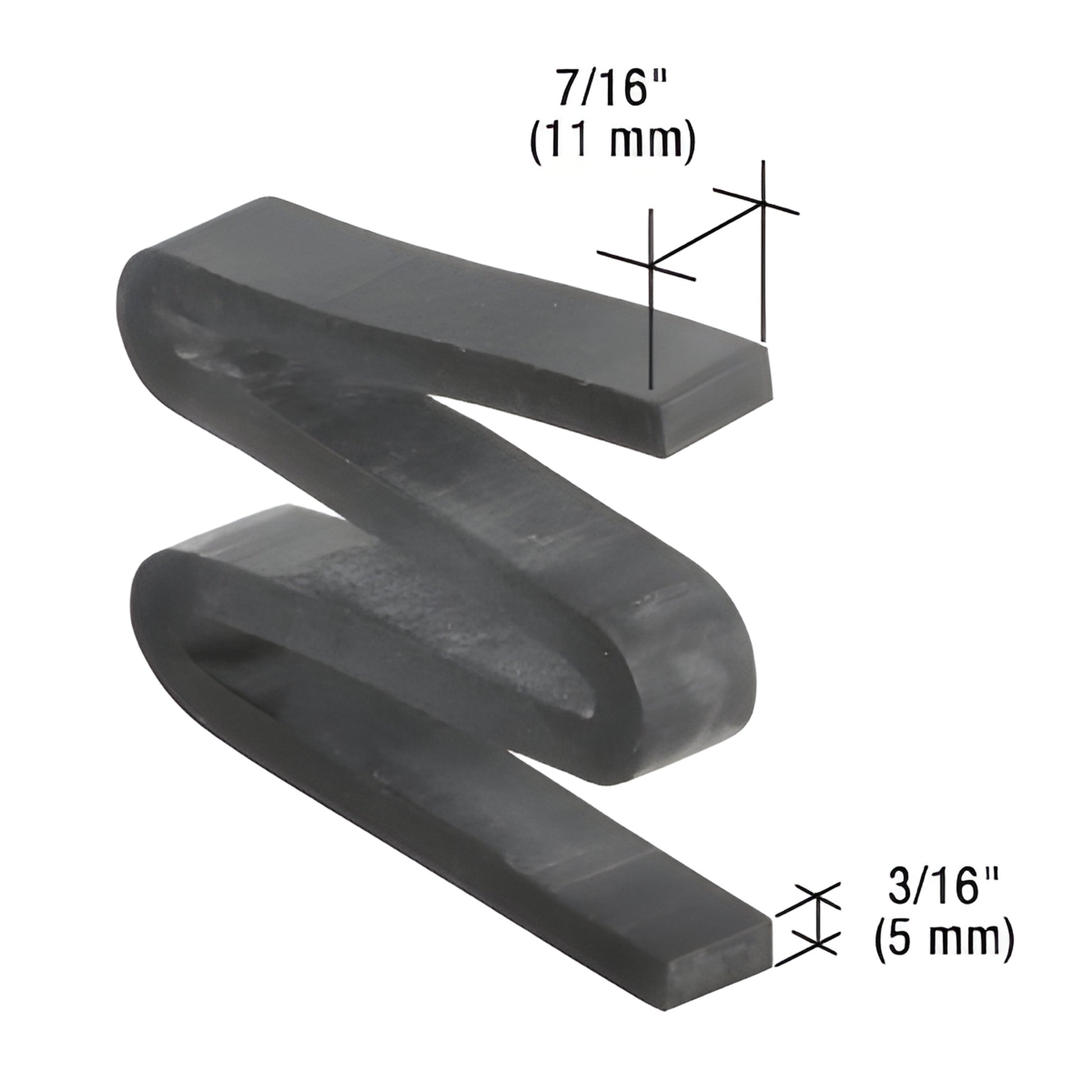 WB452 mullion clip/retainer gasket, black S-shaped rubber strip, 11mm x 5mm cross-section.