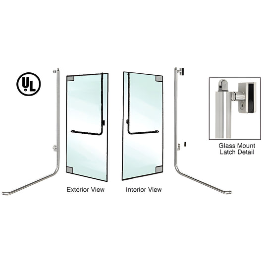 Polished stainless panic handle for 1/2" tempered glass doors, 1-1/4" tubular vertical, left-hand reverse.