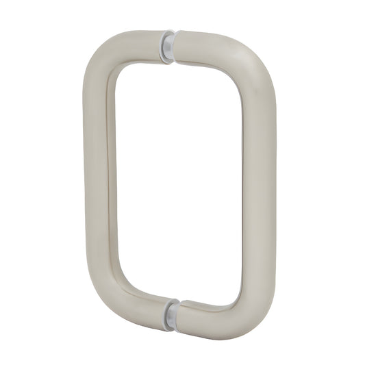 BPD6BN squared U-shaped solid brass pull handle, 3/4" dia, brushed nickel, for 1/4-1/2" glass (6" c-c)