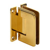 P1N037BR polished brass Pinnacle shower hinge, wall-mount H back plate for 8-12mm glass, beveled corners, self-centering.