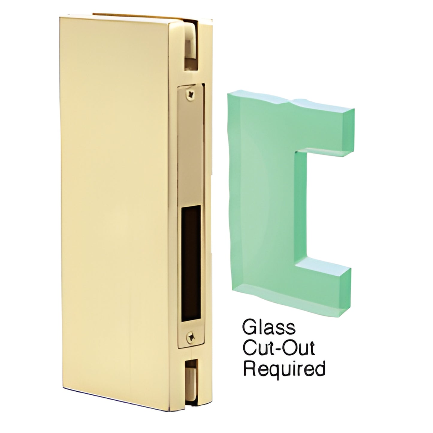 Polished brass 4x10 glass keeper for center locks DTK410PBC, fits 1/2" tempered glass doors; glass cut-out required