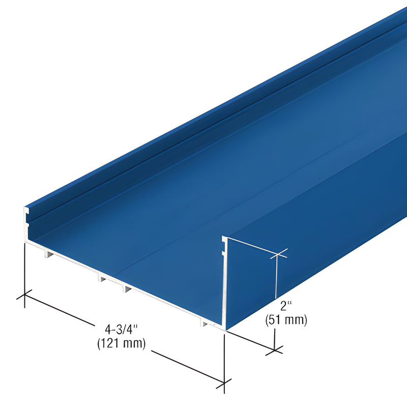 Blue aluminum extruded glazing sill/profile, 4-3/4" (121 mm) wide 2" (51 mm) tall, architectural finish.
