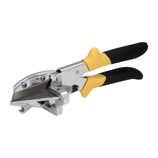 MC80N handheld gasket/weatherstrip cutter with yellow-black grips, adjustable miter guide for straight and 45-135 cuts.