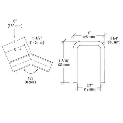 CRL 316 Brushed Stainless 135° Corner for 1/2" Glass Cap Rail, Sleek & Durable Design