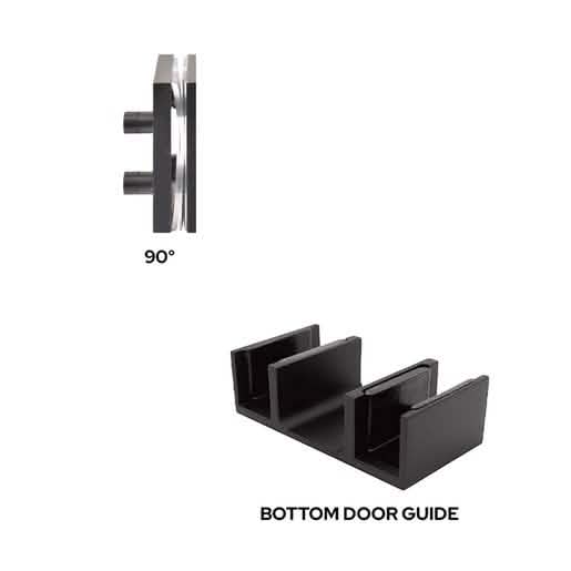 Matte Black 90° Accessory Kit & Bottom Guide for Brixen Sliding Shower Door System.