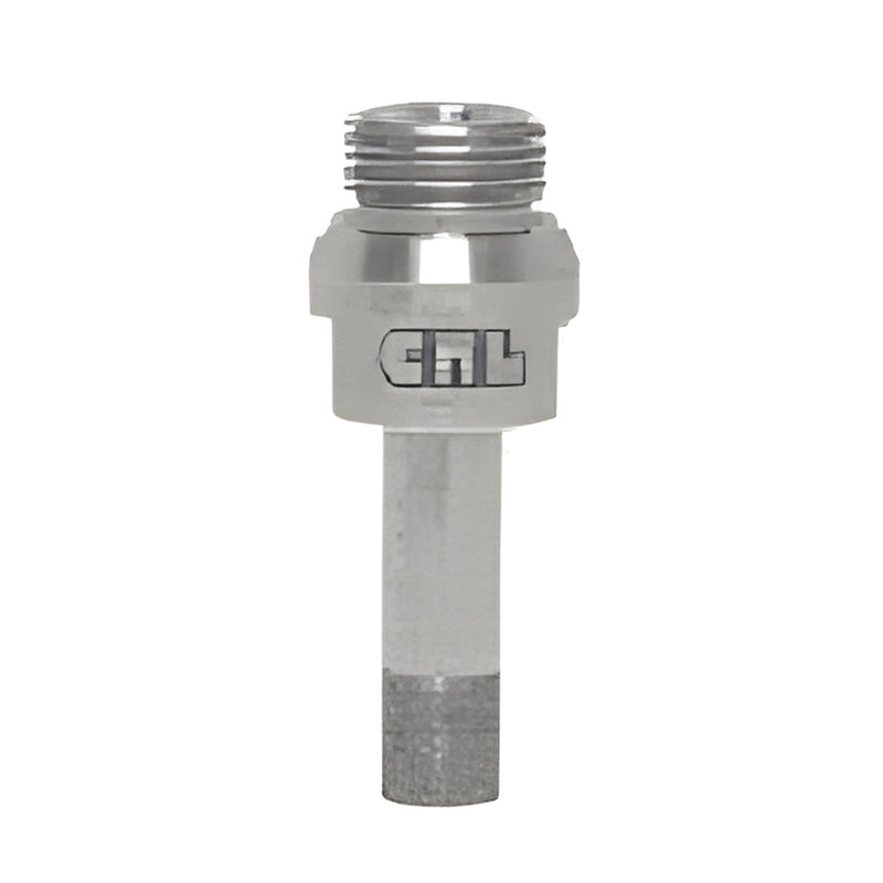 HBT38 CRL electro-formed diamond glass drill bit, 3/8 in Belgian shank, 1/2 in diamond depth, silver