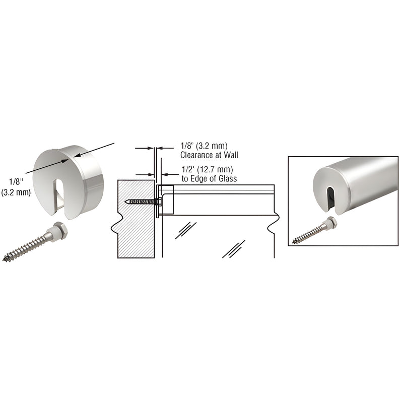 GR20SECPS polished stainless steel stabilizing end cap, 2 in. dia, 1/8 in. thick, slotted for cap railing; includes lag screw