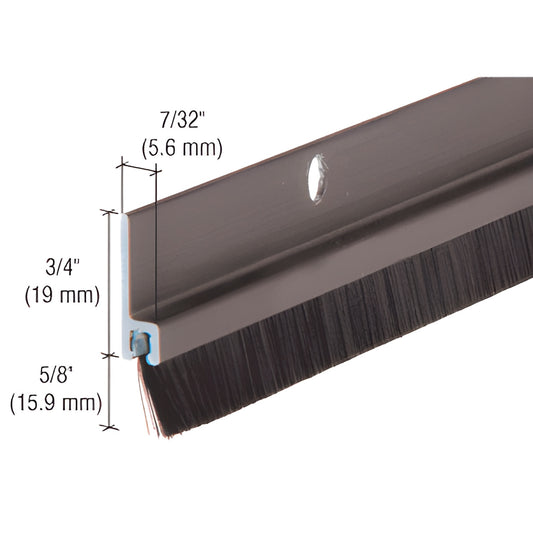 Dark bronze extruded aluminum door sweep with 5/8" nylon brush, 72" length - WS377DV72