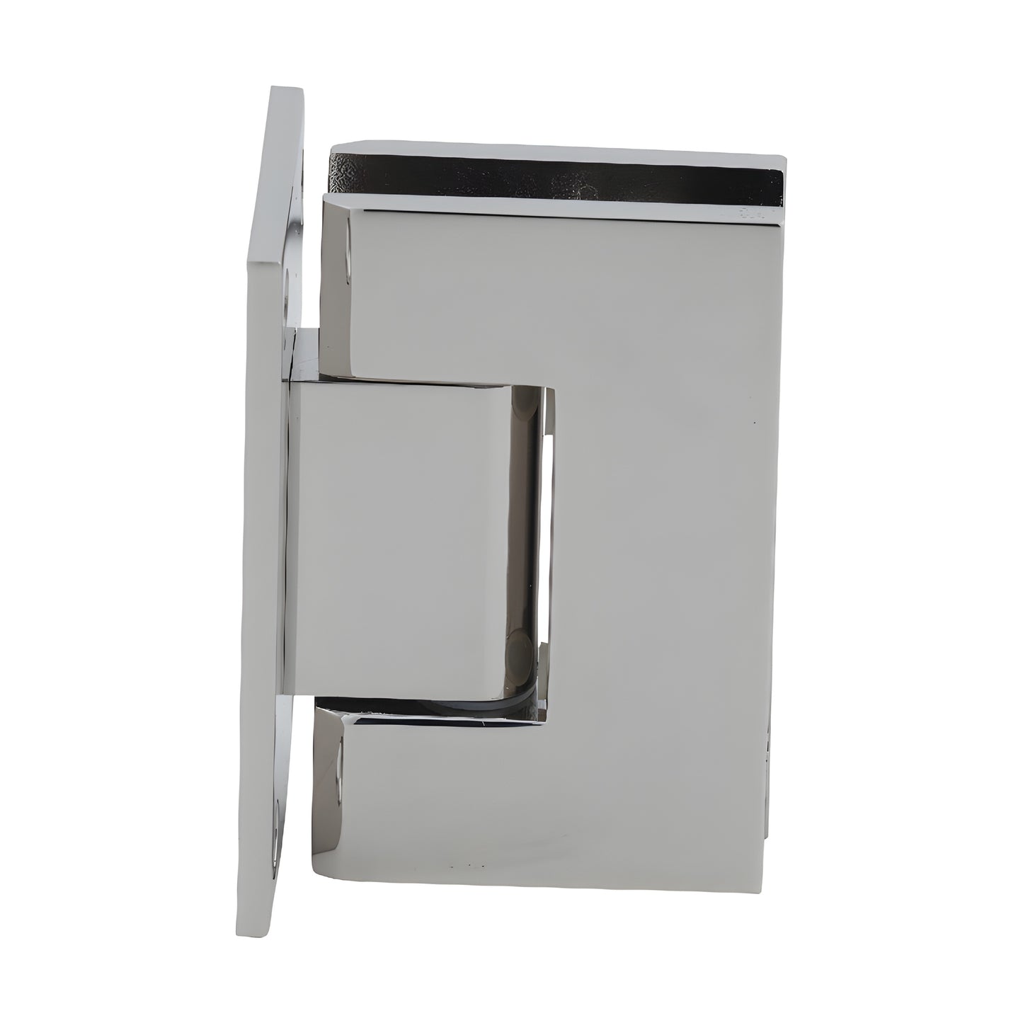 Polished nickel brass shower hinge (GEN037PN) wall-mount full back plate for 8-12mm tempered glass, self-centering.