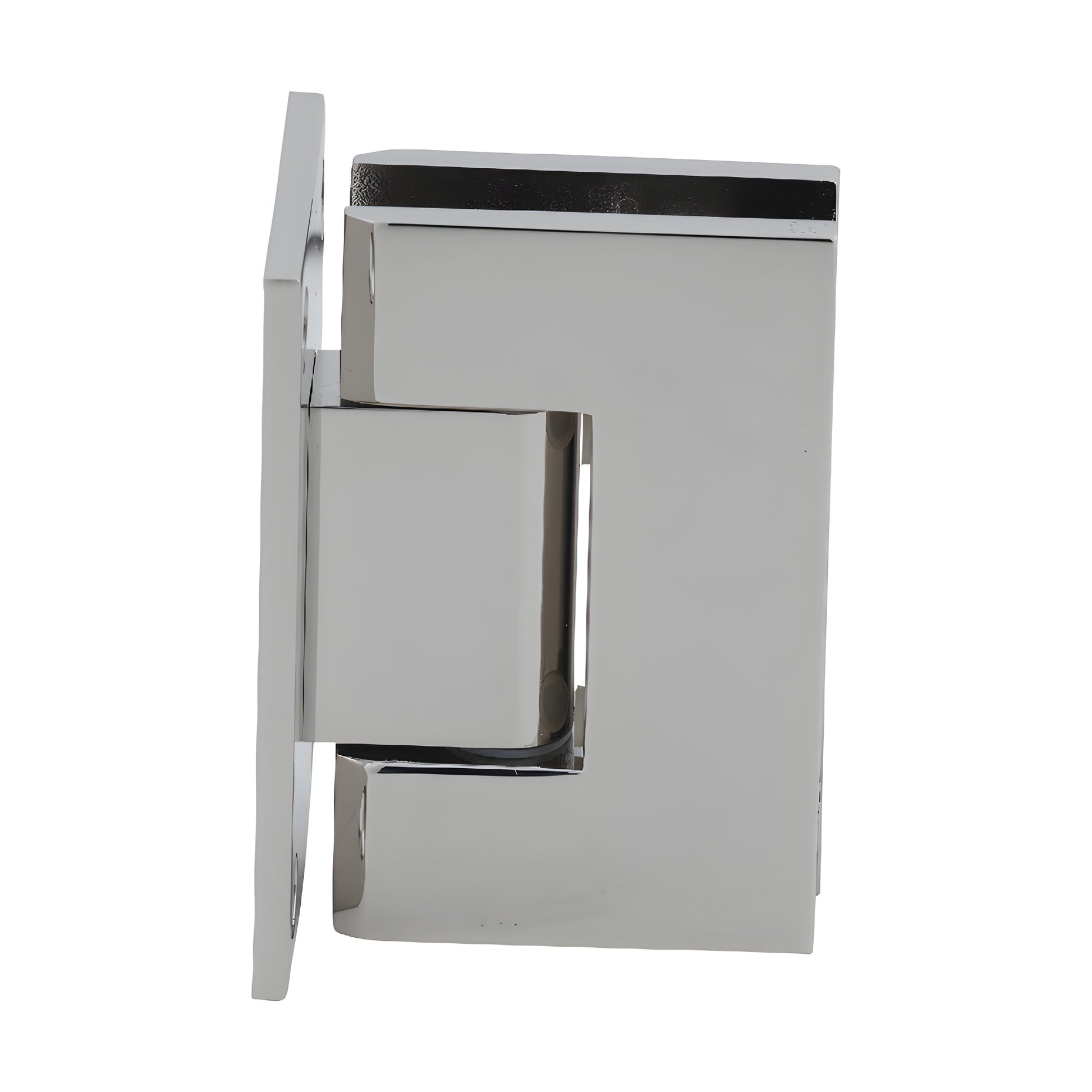 Polished nickel brass shower hinge (GEN037PN) wall-mount full back plate for 8-12mm tempered glass, self-centering.