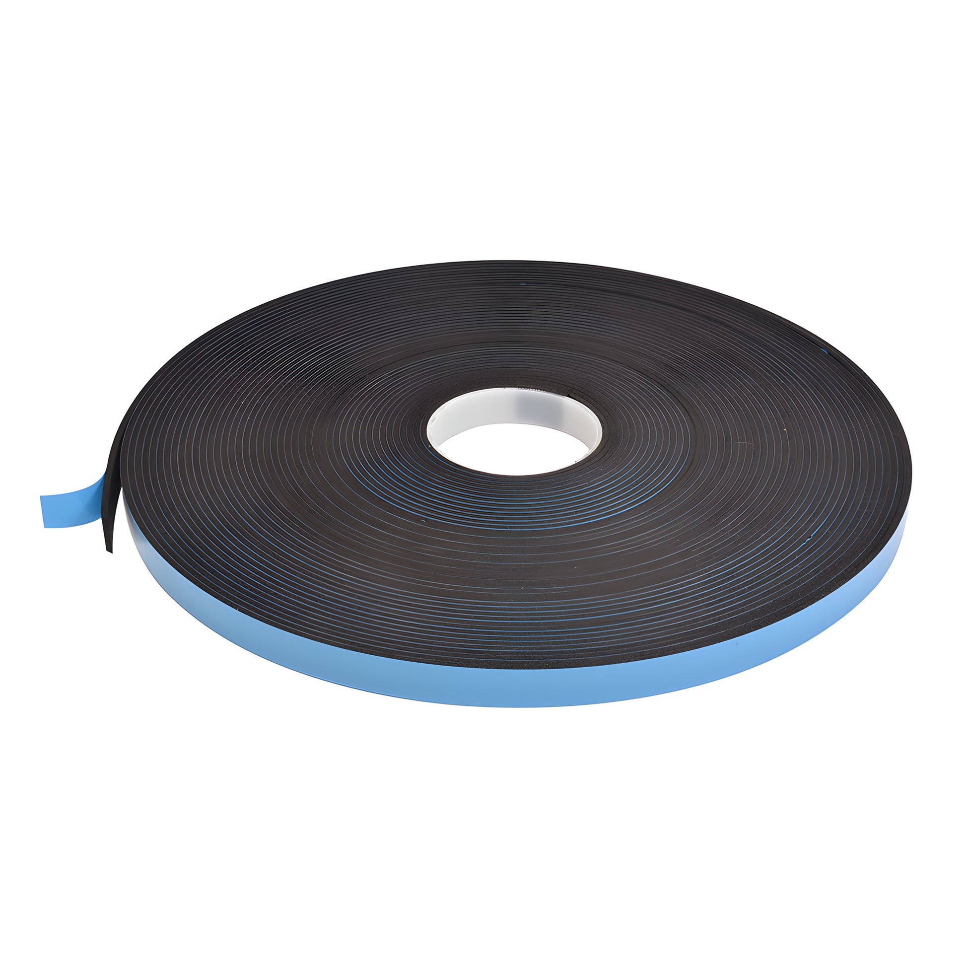 Black closed-cell foam glazing tape roll with blue release liner, 3/4 in (19 mm) wide.