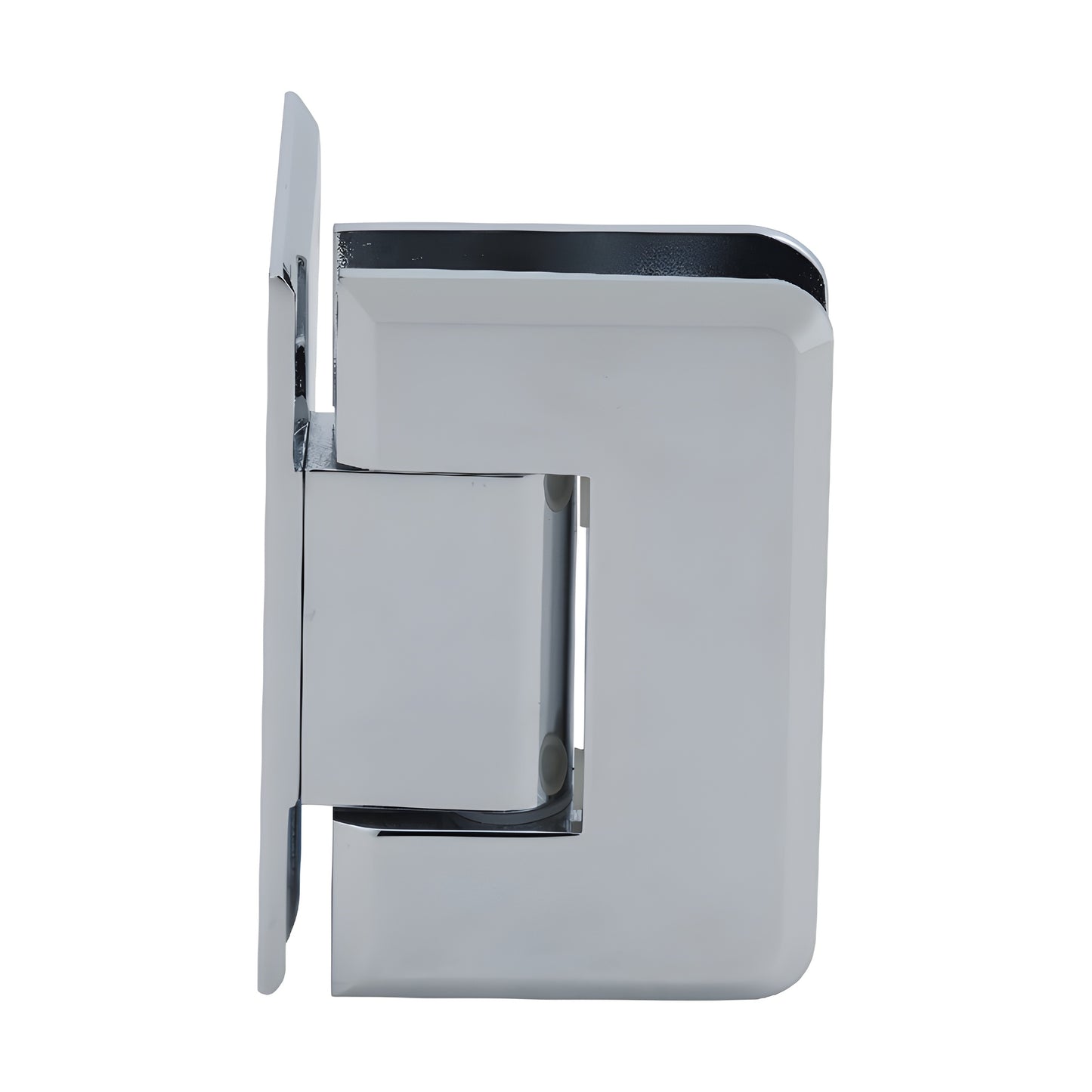Pinnacle polished chrome shower door hinge (SKU P1N044CH), solid brass wall-mount offset back plate for 8-12mm glass.