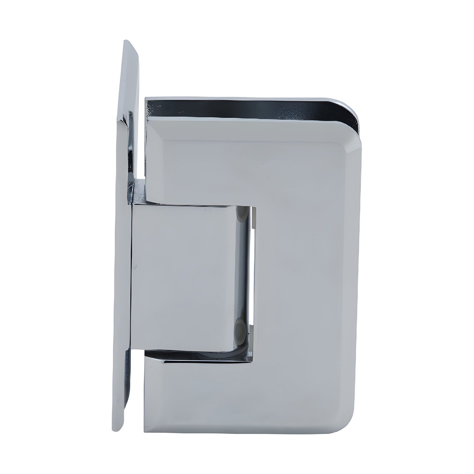 Pinnacle polished chrome shower door hinge (SKU P1N044CH), solid brass wall-mount offset back plate for 8-12mm glass.