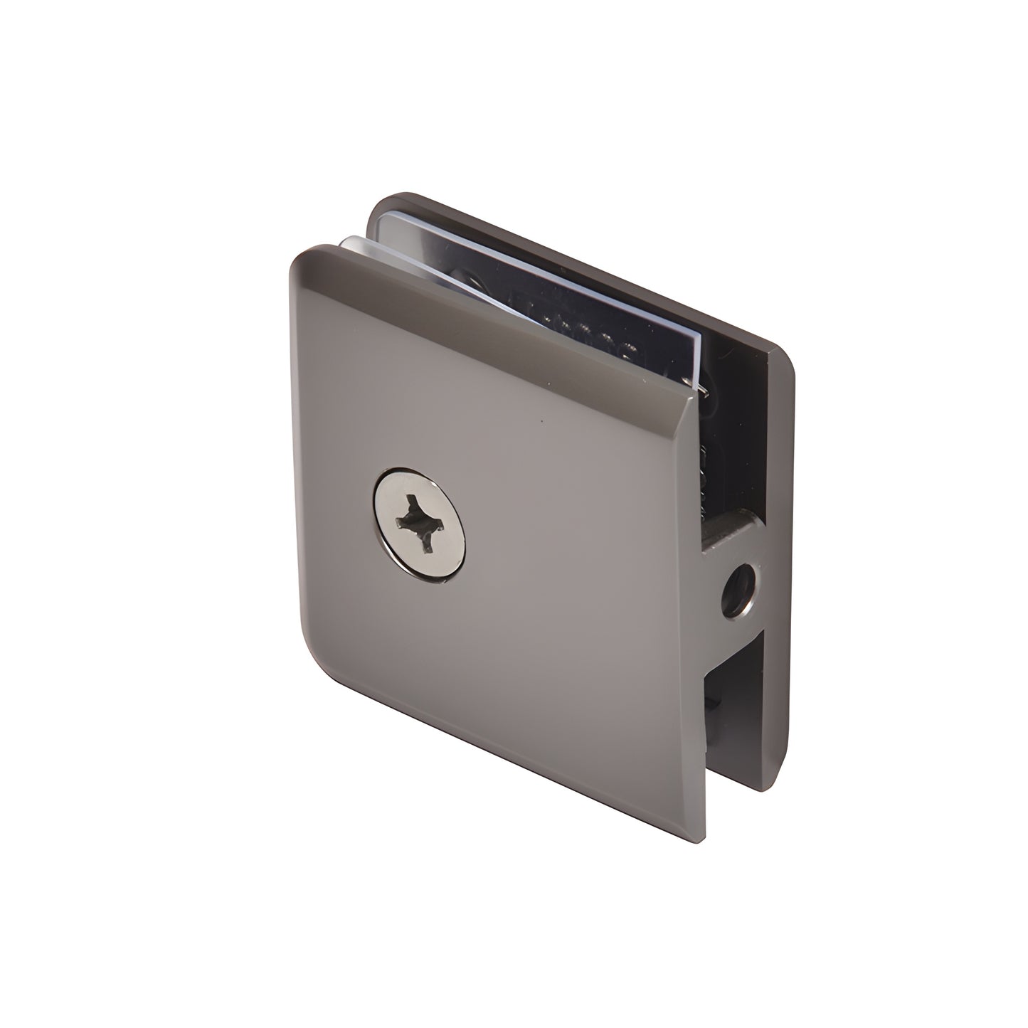 Matte gun-metal brass beveled hole-in-glass wall-mount clamp for 3/8-1/2 frameless shower glass