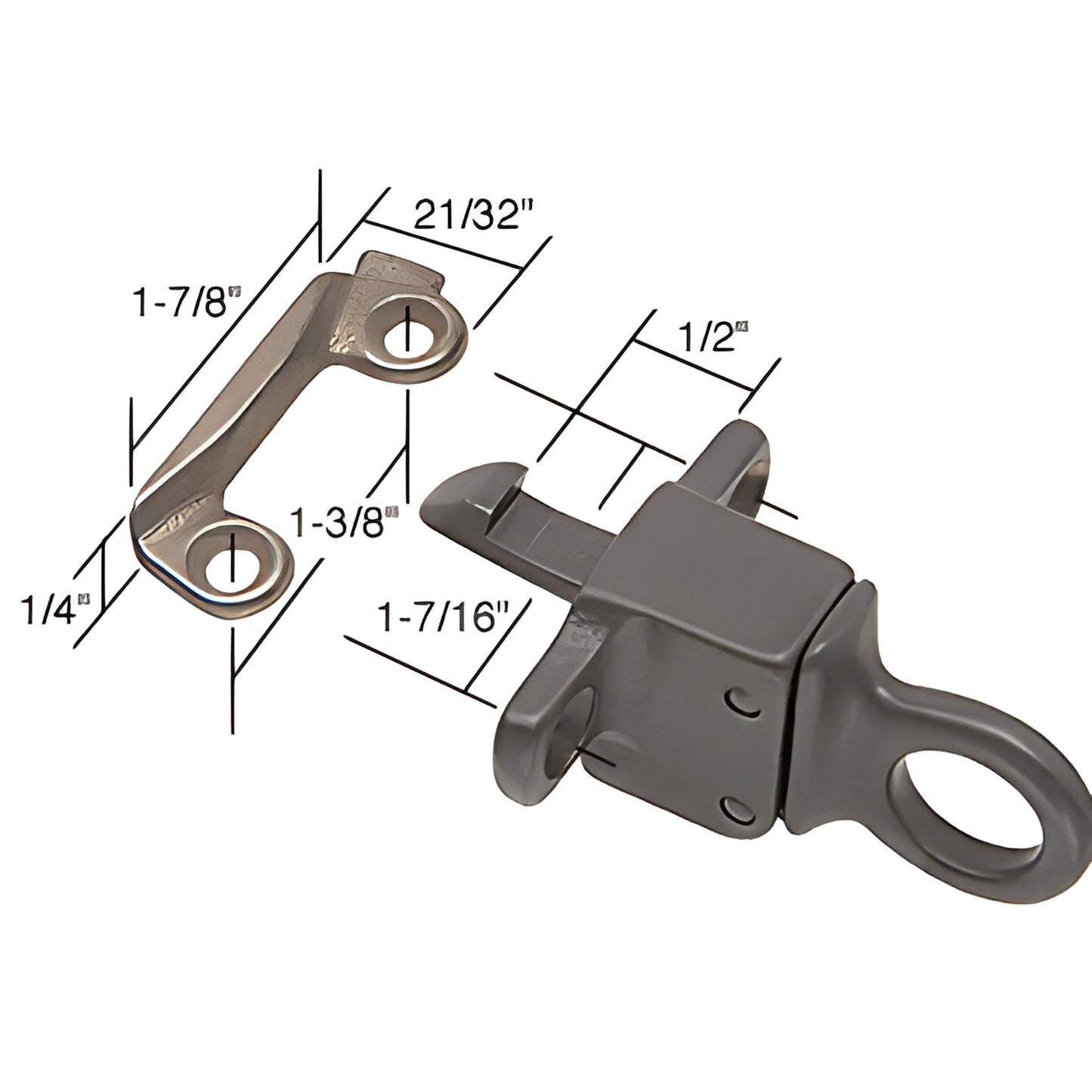 Dark bronze spring-loaded transom window latch with ring and separate keeper, SKU H3594, shown with dimensions.