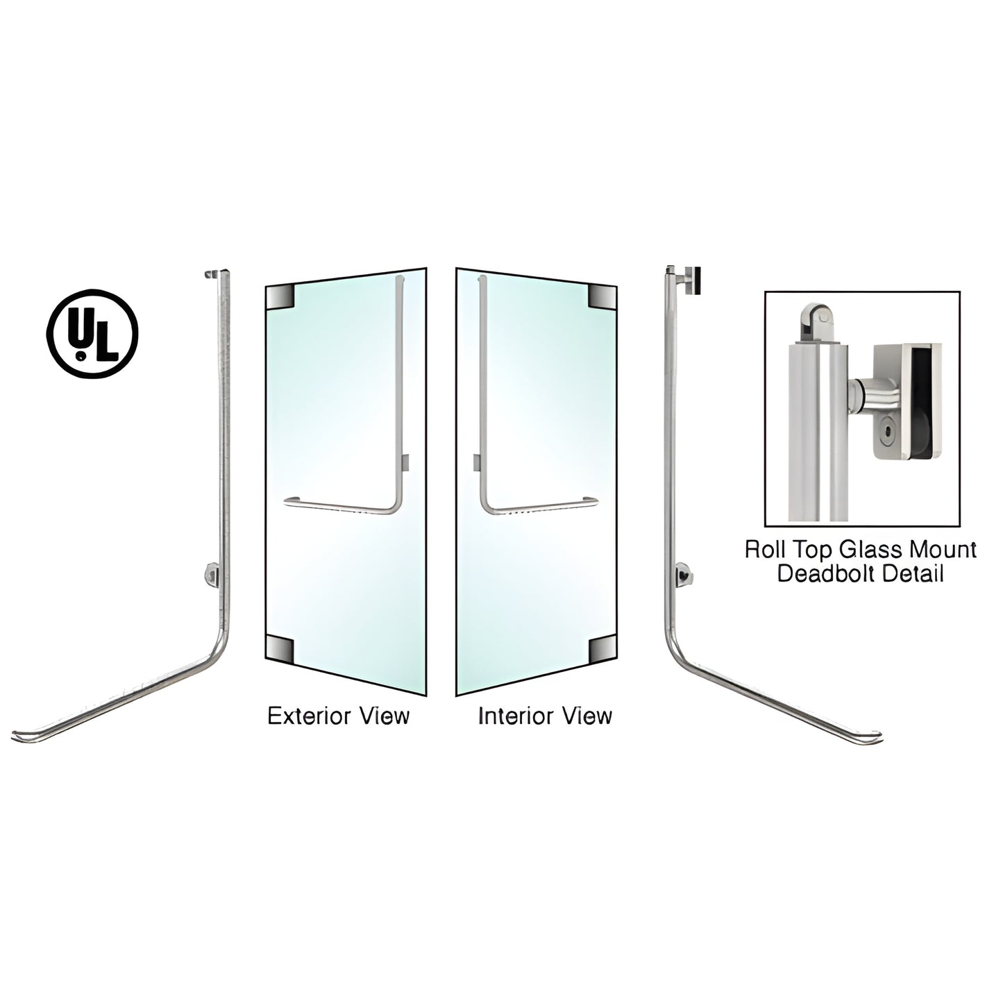 DBR100D4G1BS brushed stainless steel all-glass door deadbolt handle with top latch roller, 1-1/4" diameter.