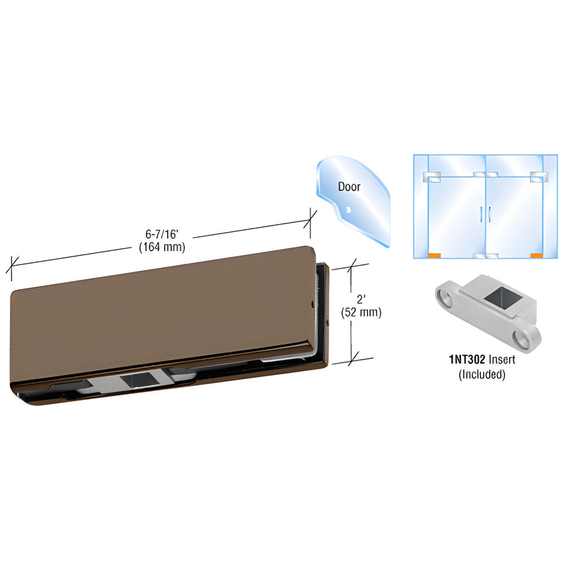 Black bronze bottom door patch fitting PH10DDU with 1NT302 insert, 6-7/16 in (164 mm), for 3/8-1/2 in glass