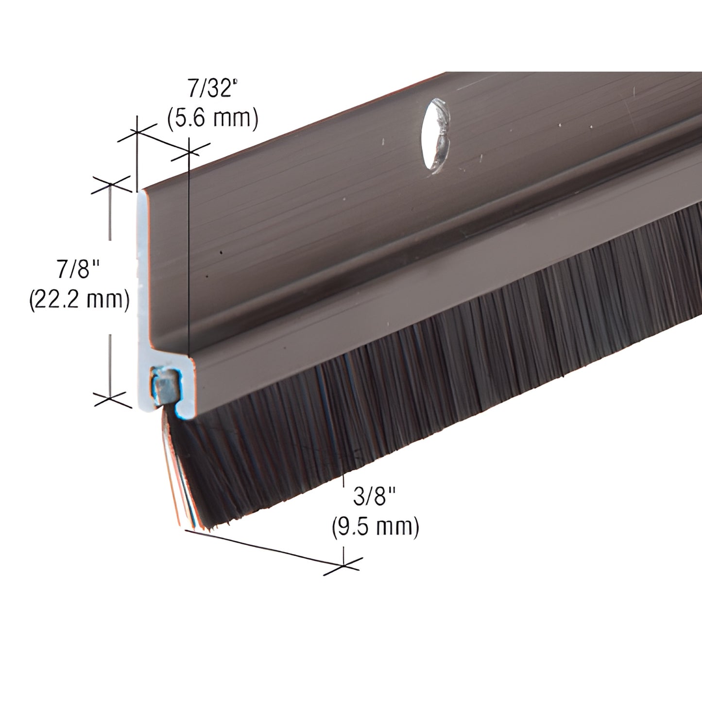WS257DV72 dark bronze extruded aluminum door sweep with 3/8" nylon brush, 72-inch length, screw-mounted weatherseal