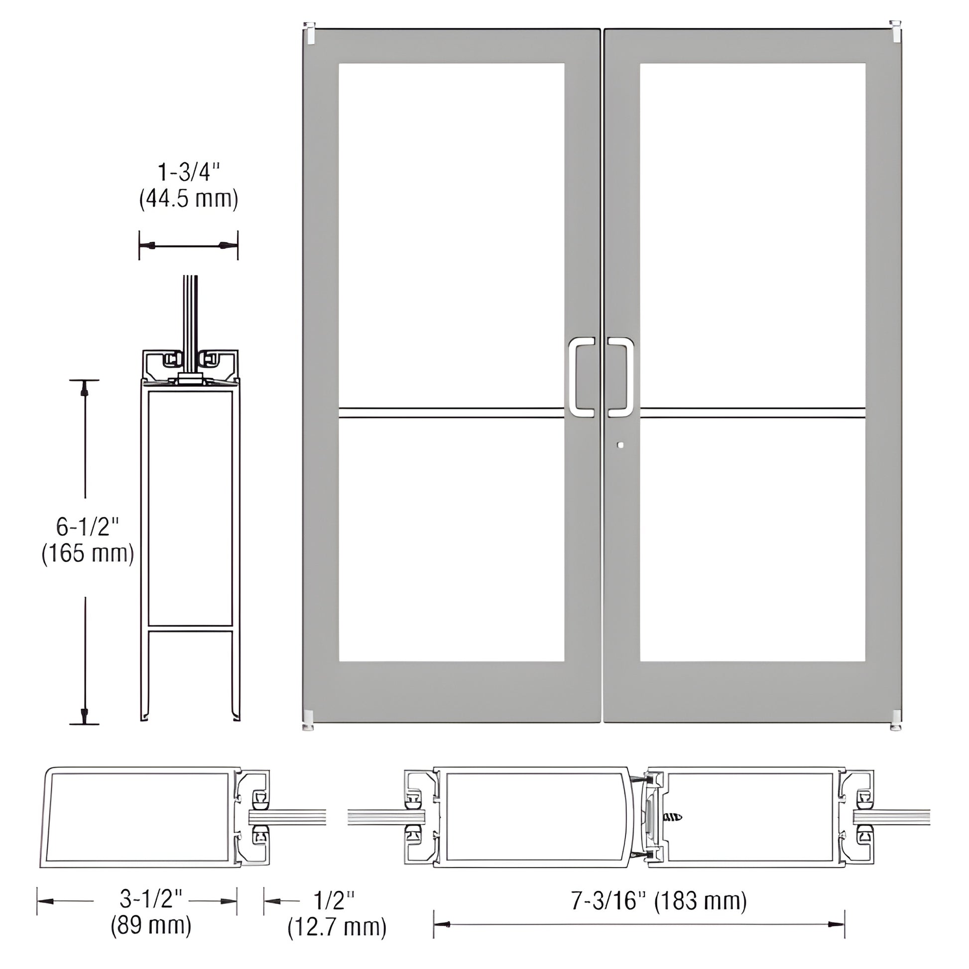 DC42211 Clear anodized medium stile commercial storefront double entrance door with glass panels and push/pull hardware