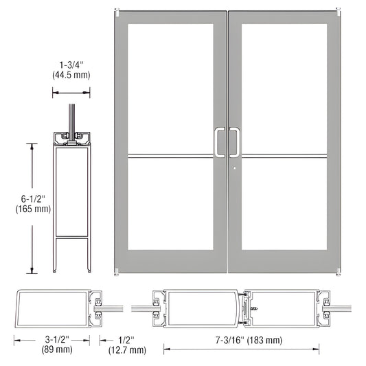 DC42211 Clear anodized medium stile commercial storefront double entrance door with glass panels and push/pull hardware
