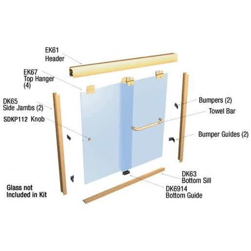 CRL Brite Gold Anodized Suite "EK" Shower Door Kit, 60" x 72" - Elegant Bathroom Upgrade