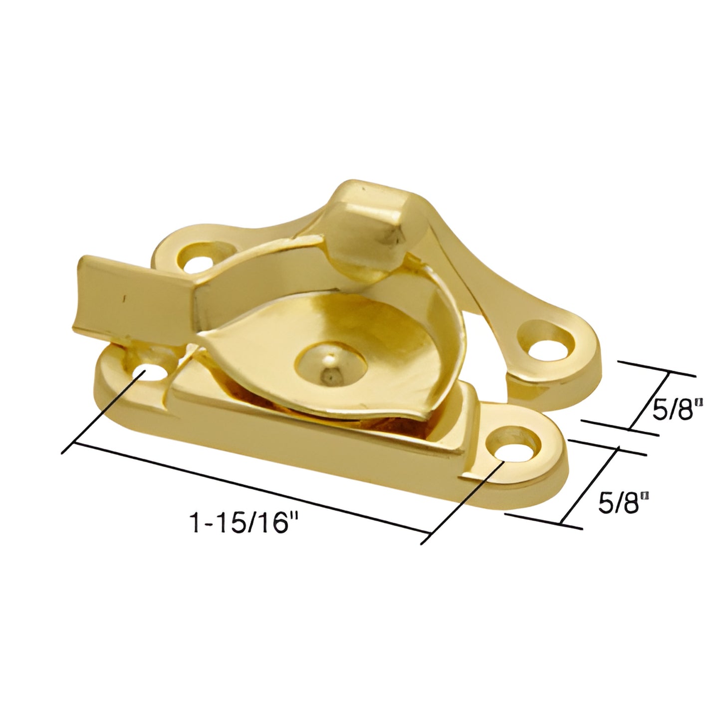 Brass CRL sash lock (SKU F2574), spring-action cam with keeper for narrow single/double-hung windows, 1-15/16" 5/8" base