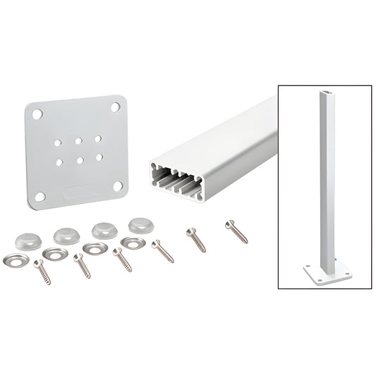 HPT36KS aluminum 36" surface-mount railing post kit with base plate, screws, washers, gasket and color-match bolt covers, sil