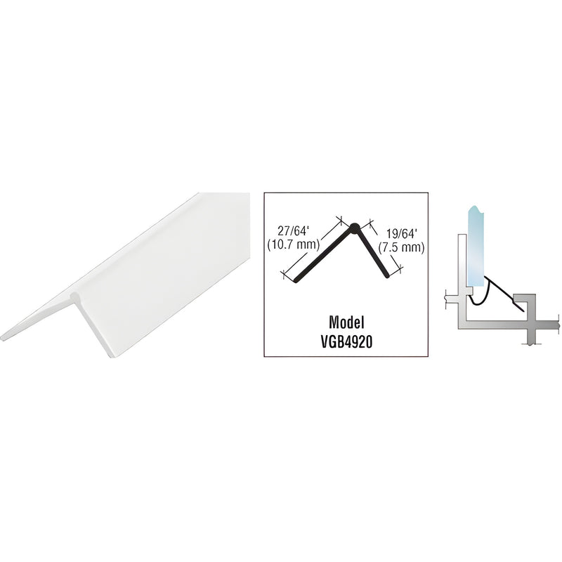 White CRL snap-in vinyl glazing bead VGB4920W, slim profile for aluminum windows, 72" length.