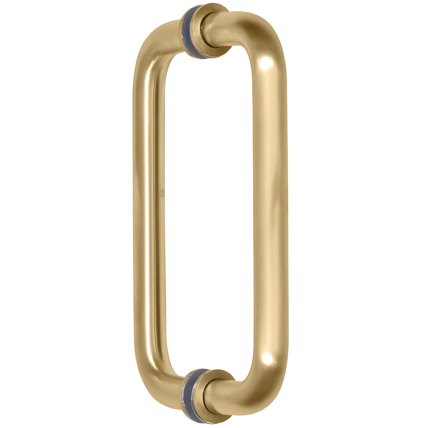 SPH8SB solid brass satin-brass squared 8" back-to-back shower door pull handle, fits 1/4-1/2" glass with washers