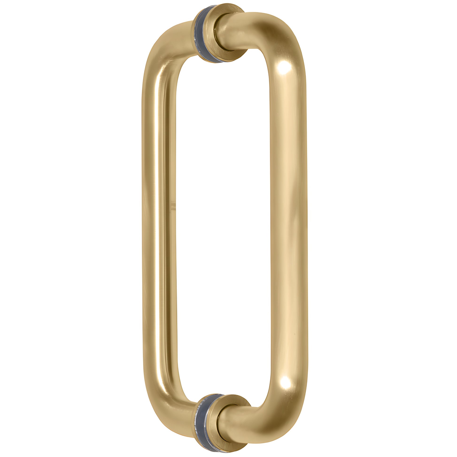 SPH8SB solid brass satin-brass squared 8" back-to-back shower door pull handle, fits 1/4-1/2" glass with washers