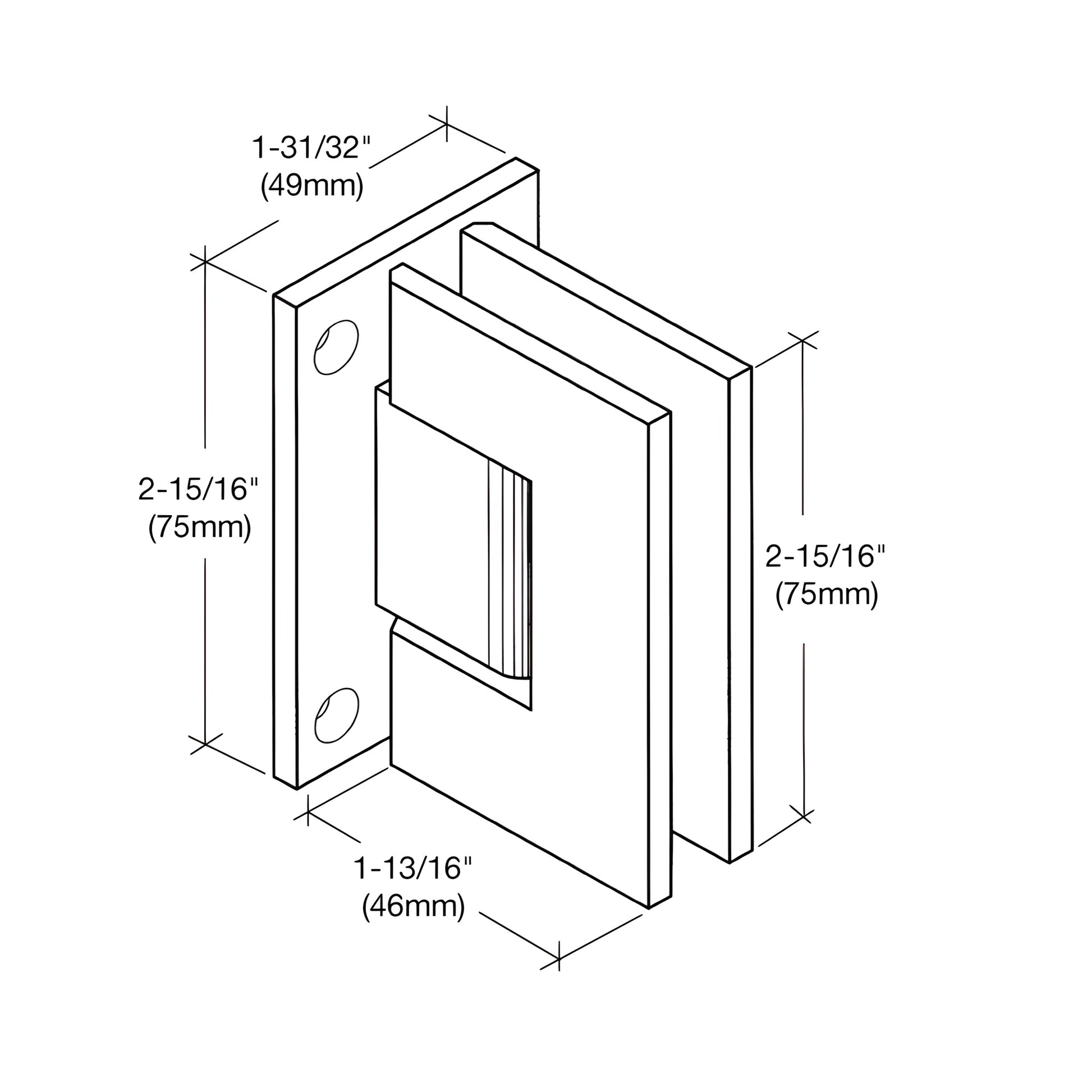 JRG037BN brushed-nickel brass wall-mount glass hinge, full back plate, for 6-8mm tempered glass, self-centering.
