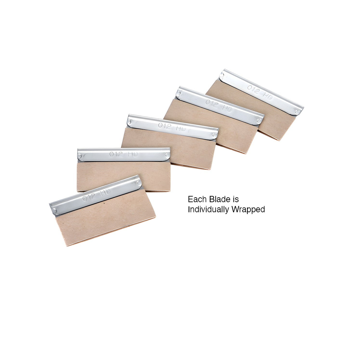 CRL KKB12 heavy duty single edge razor blades (.012 in carbon steel) box of 100 with five blades fanned beside it